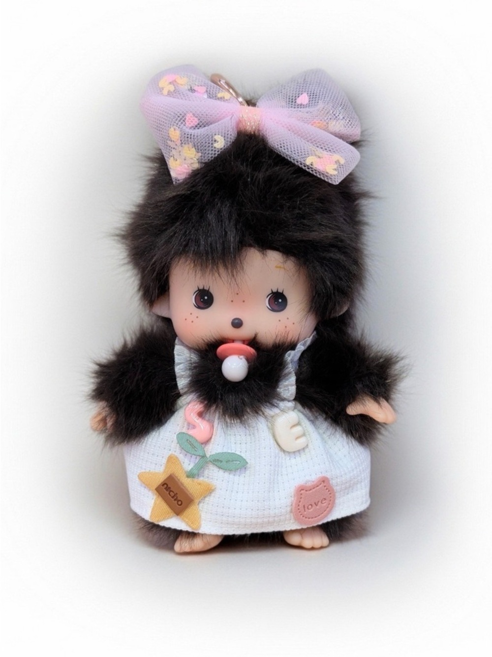 Plush Baby Doll Keychain with Pink Bow